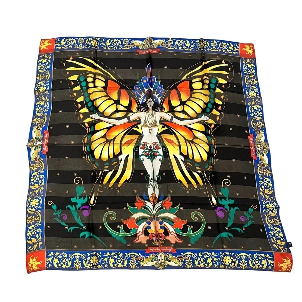 Pangborn Korea 35” x 35” Square Art Deco Woman Butterfly Scarf New